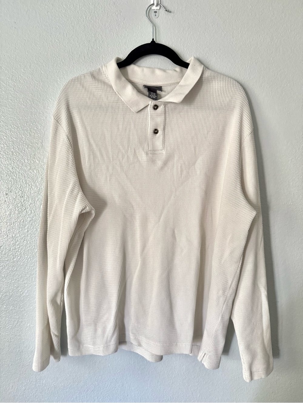 H&M Slim Fit Cream Waffle Knit Long Sleeve Polo – XXL